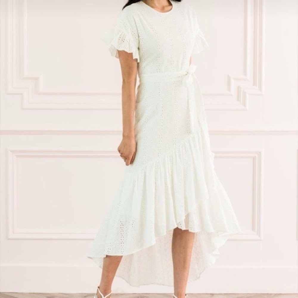 Rachel Parcell Ivory Eyelet High-Low Ruffle Dress